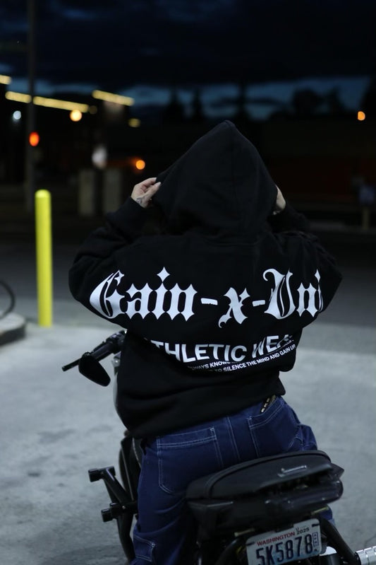 GAINxUNIT “White On Black” Shoulder Drop Hoodie